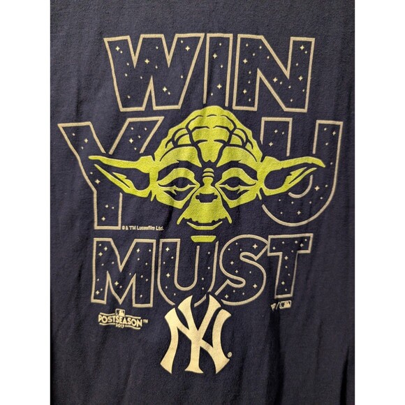 Star Wars Yoda New York Yankees T-Shirt 3XL Blue Win You Must MLB Postseason - Picture 2 of 8